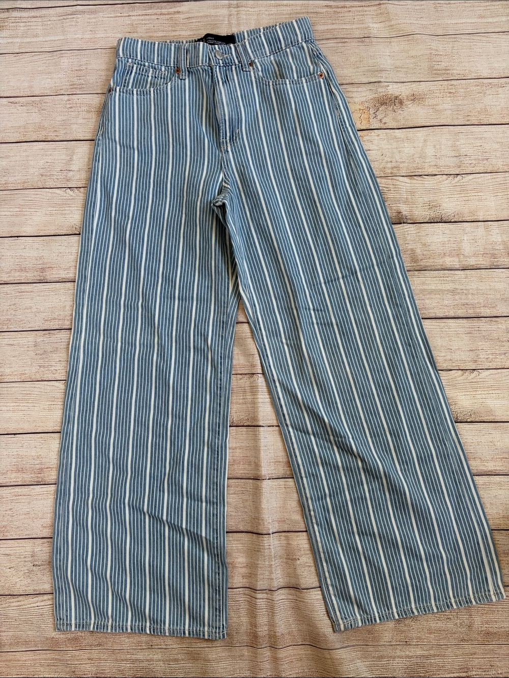 Gap Striped Wide-Leg Blue & White Denim Pants Size 4 Regular